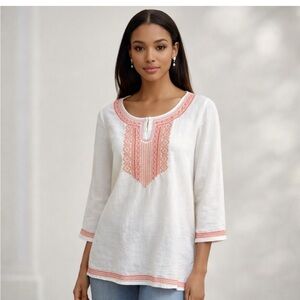 J. Jill Linen Top with Coral Embroidery